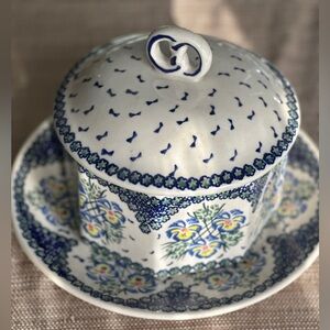 Unikat Polish Pottery Pretzel Jar & matching plate